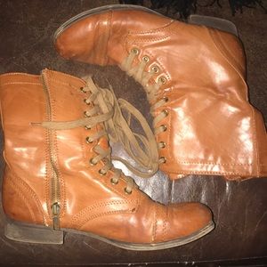 Faux brown leather combat boots